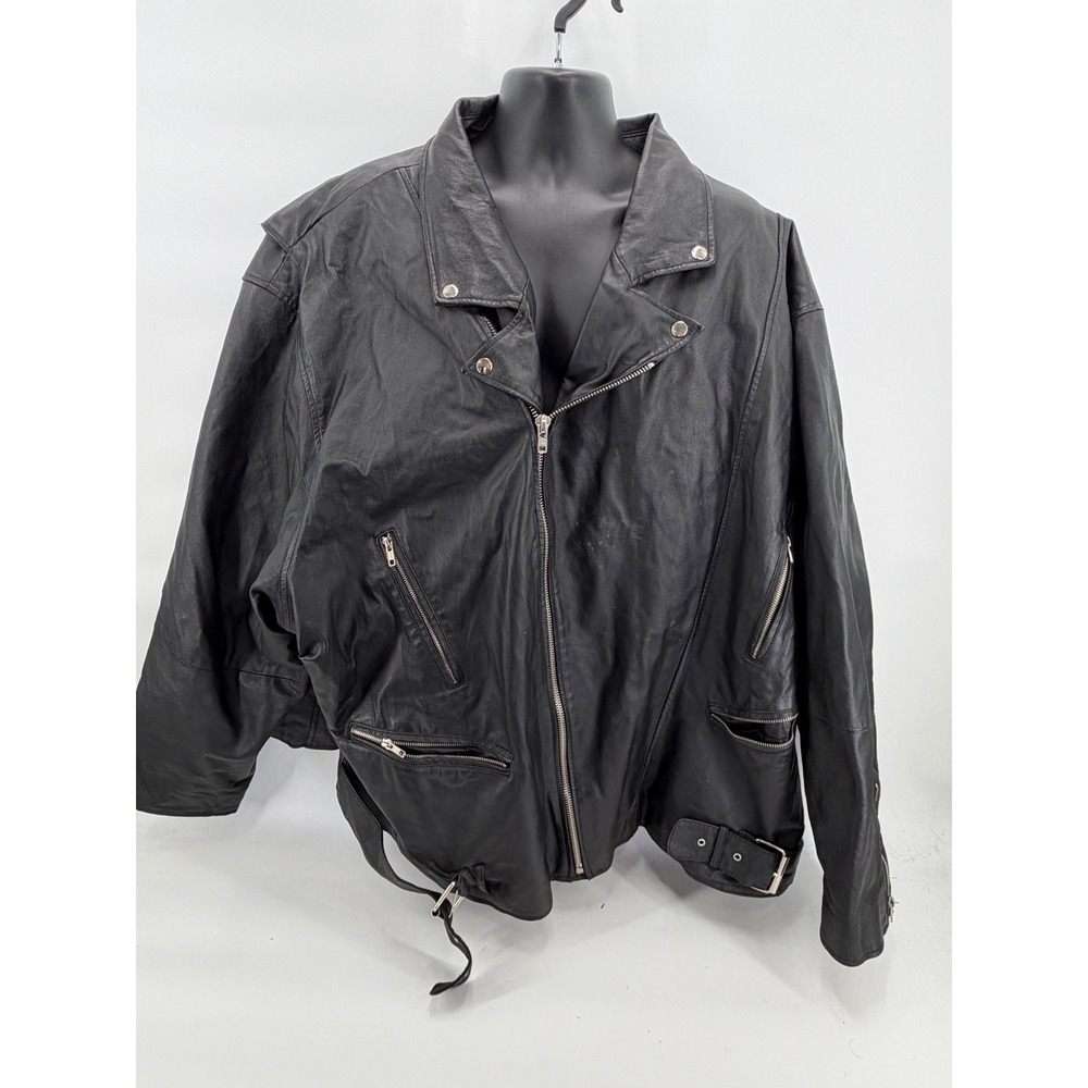 King SZ Men's 6XL Genuine Leather Biker Jacket Black Quilted Lining Heavyweight - Picture 2 of 4